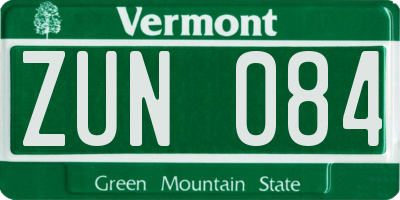 VT license plate ZUN084