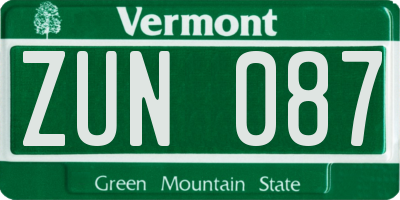 VT license plate ZUN087