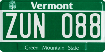 VT license plate ZUN088