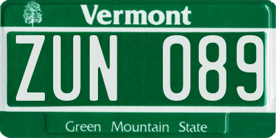 VT license plate ZUN089