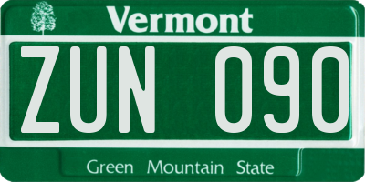 VT license plate ZUN090