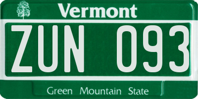 VT license plate ZUN093