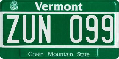 VT license plate ZUN099