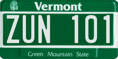 VT license plate ZUN101
