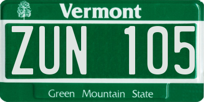 VT license plate ZUN105