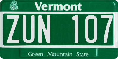VT license plate ZUN107