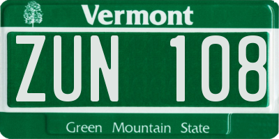 VT license plate ZUN108