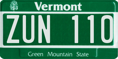 VT license plate ZUN110