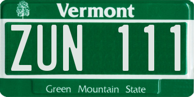 VT license plate ZUN111