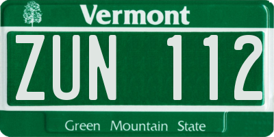 VT license plate ZUN112
