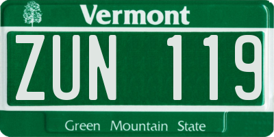 VT license plate ZUN119