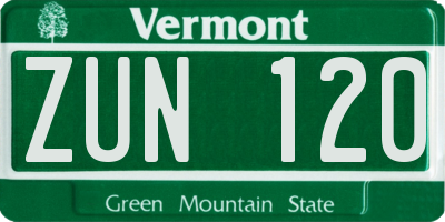 VT license plate ZUN120