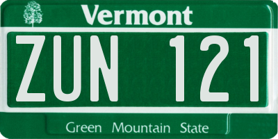 VT license plate ZUN121