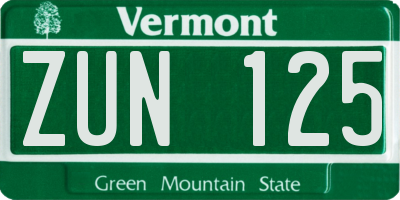 VT license plate ZUN125