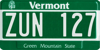 VT license plate ZUN127