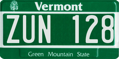VT license plate ZUN128