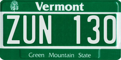 VT license plate ZUN130