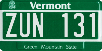 VT license plate ZUN131