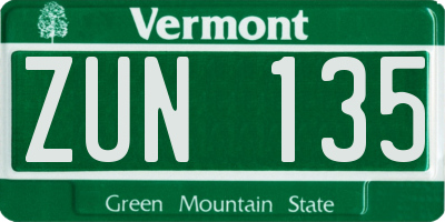 VT license plate ZUN135