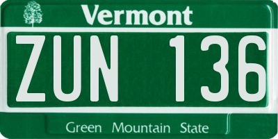 VT license plate ZUN136