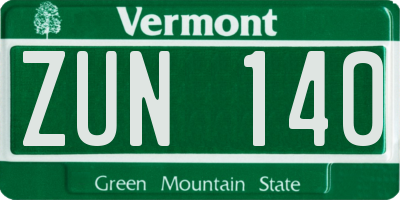 VT license plate ZUN140