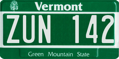 VT license plate ZUN142