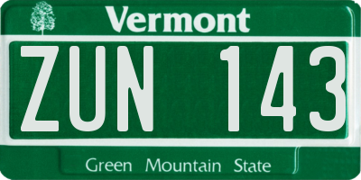 VT license plate ZUN143