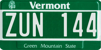 VT license plate ZUN144