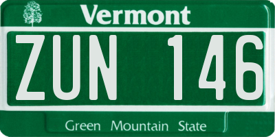 VT license plate ZUN146