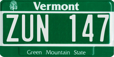 VT license plate ZUN147