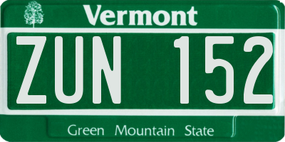 VT license plate ZUN152