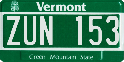 VT license plate ZUN153