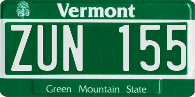 VT license plate ZUN155
