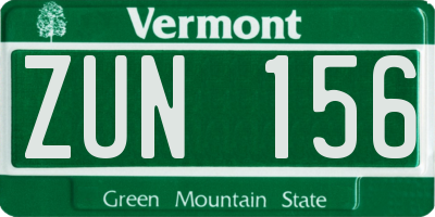 VT license plate ZUN156