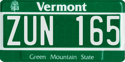 VT license plate ZUN165