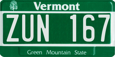 VT license plate ZUN167