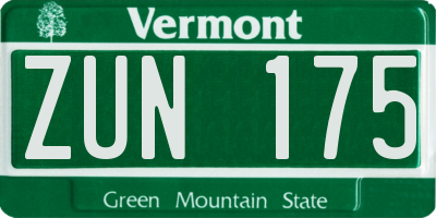 VT license plate ZUN175
