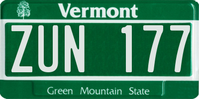VT license plate ZUN177