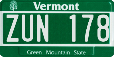 VT license plate ZUN178