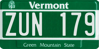 VT license plate ZUN179