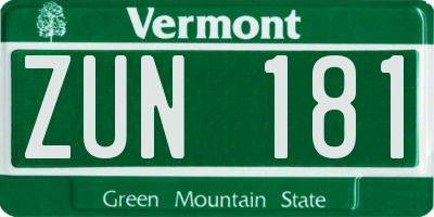 VT license plate ZUN181