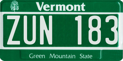 VT license plate ZUN183