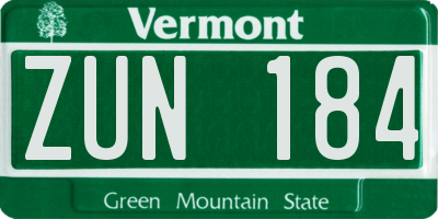 VT license plate ZUN184