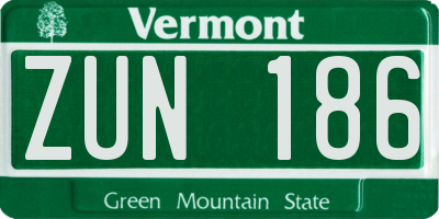 VT license plate ZUN186