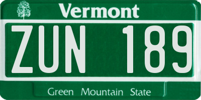 VT license plate ZUN189