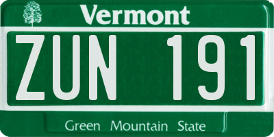 VT license plate ZUN191