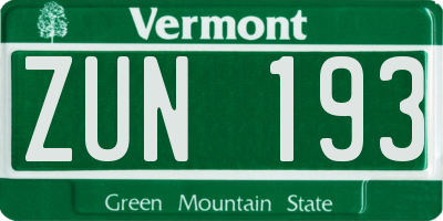 VT license plate ZUN193