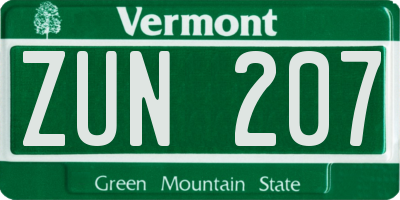 VT license plate ZUN207