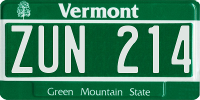 VT license plate ZUN214