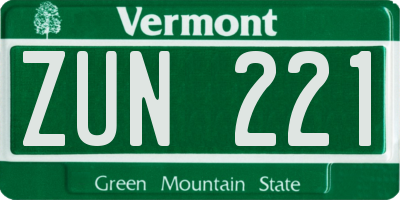 VT license plate ZUN221